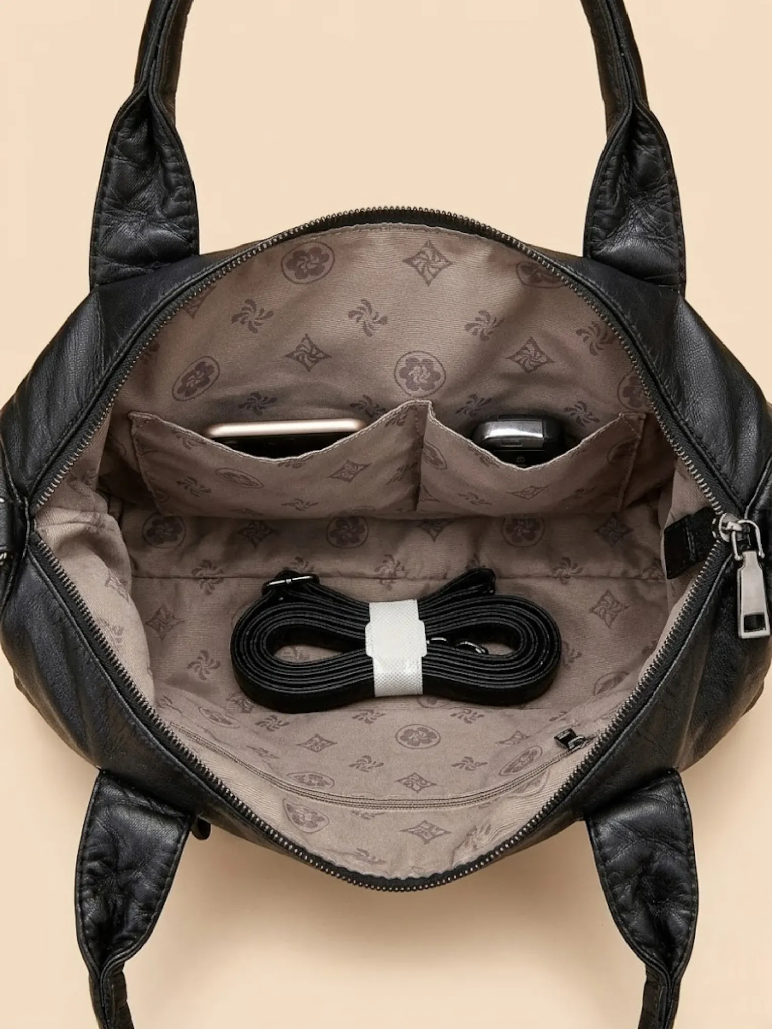 Sac Porté Épaule Cuir Noir Style Rock Noir