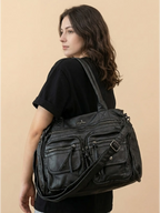Sac Porté Épaule Cuir Noir Style Rock Noir