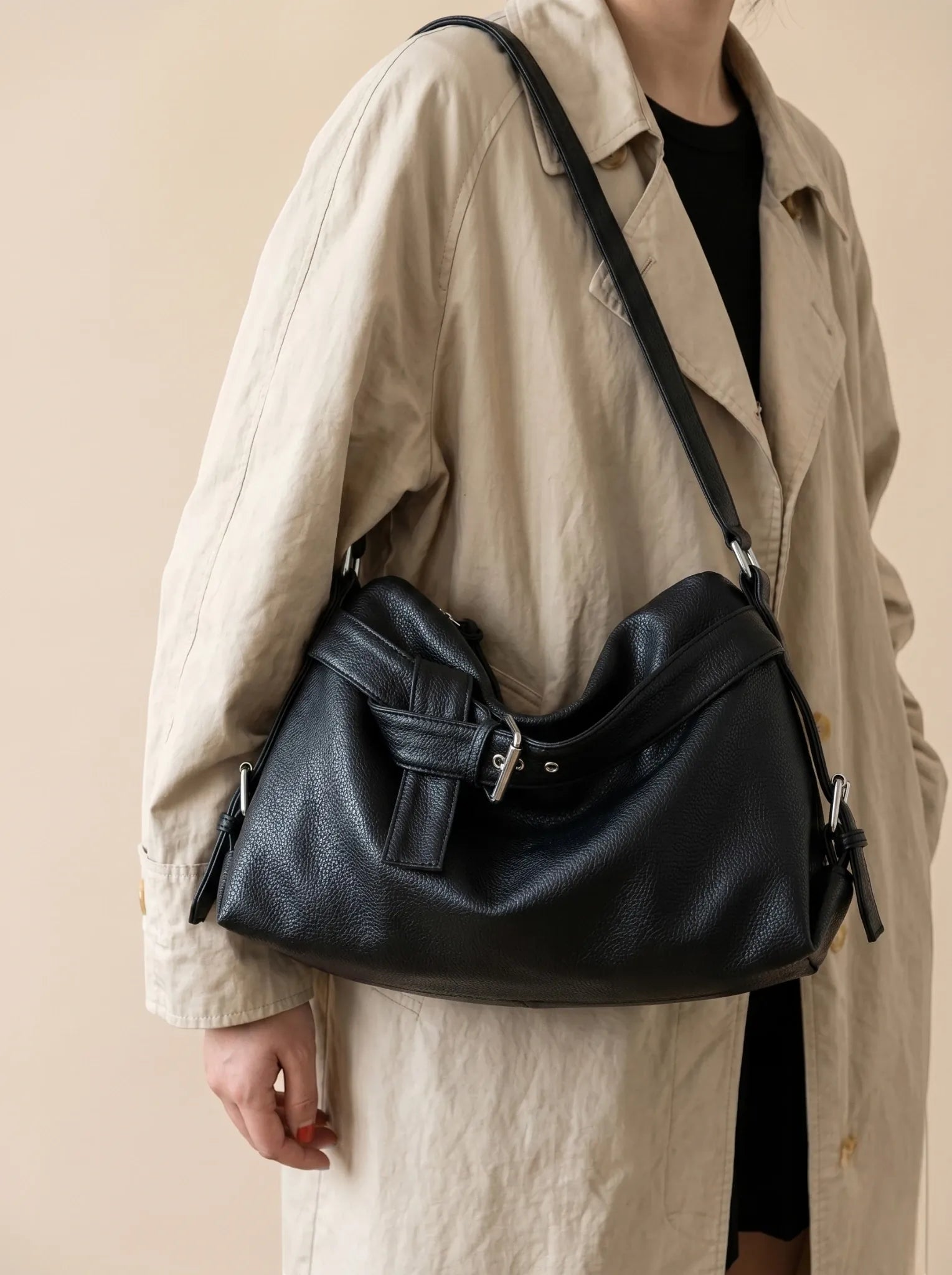 Sac Shopper de Cours Cuir Vegan Noir