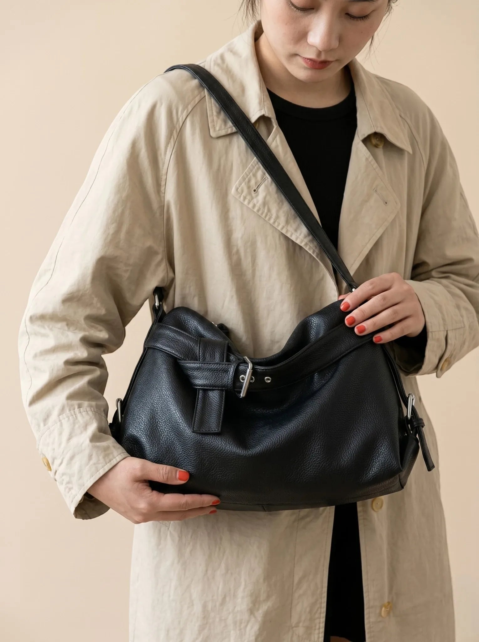 Sac Shopper de Cours Cuir Vegan Noir