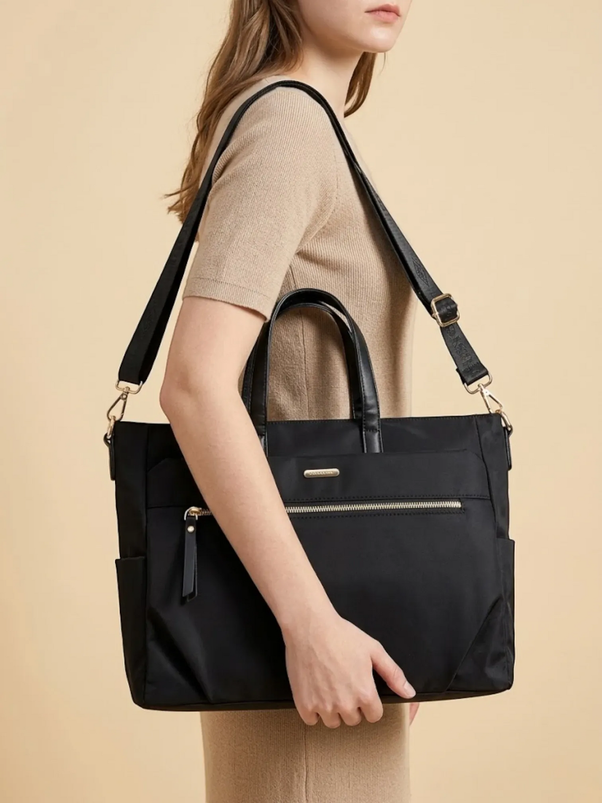 Sac Tote Femme Business Poches Multiples Ordinateur Noir