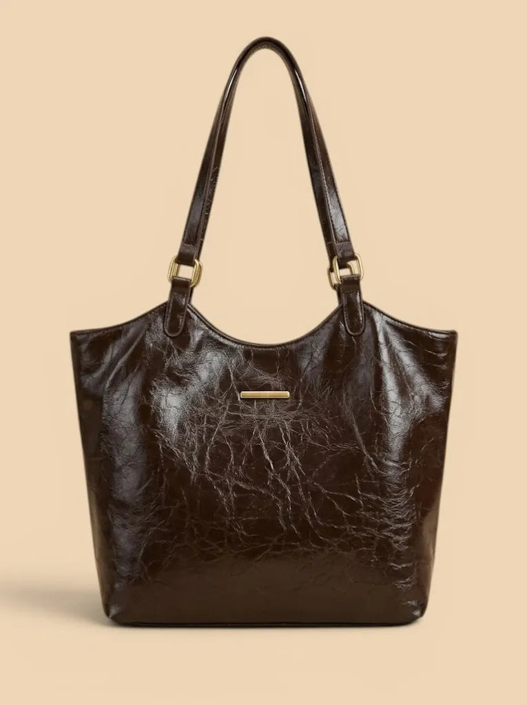 Tote Bag Cuir Vegan Brillant Femme Café