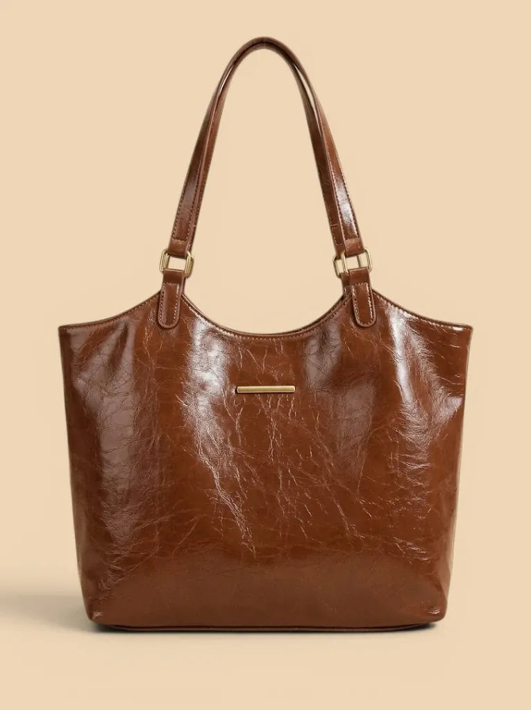 Tote Bag Cuir Vegan Brillant Femme Marron