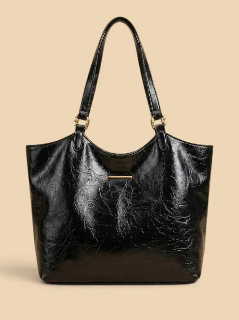 Tote Bag Cuir Vegan Brillant Femme Noir