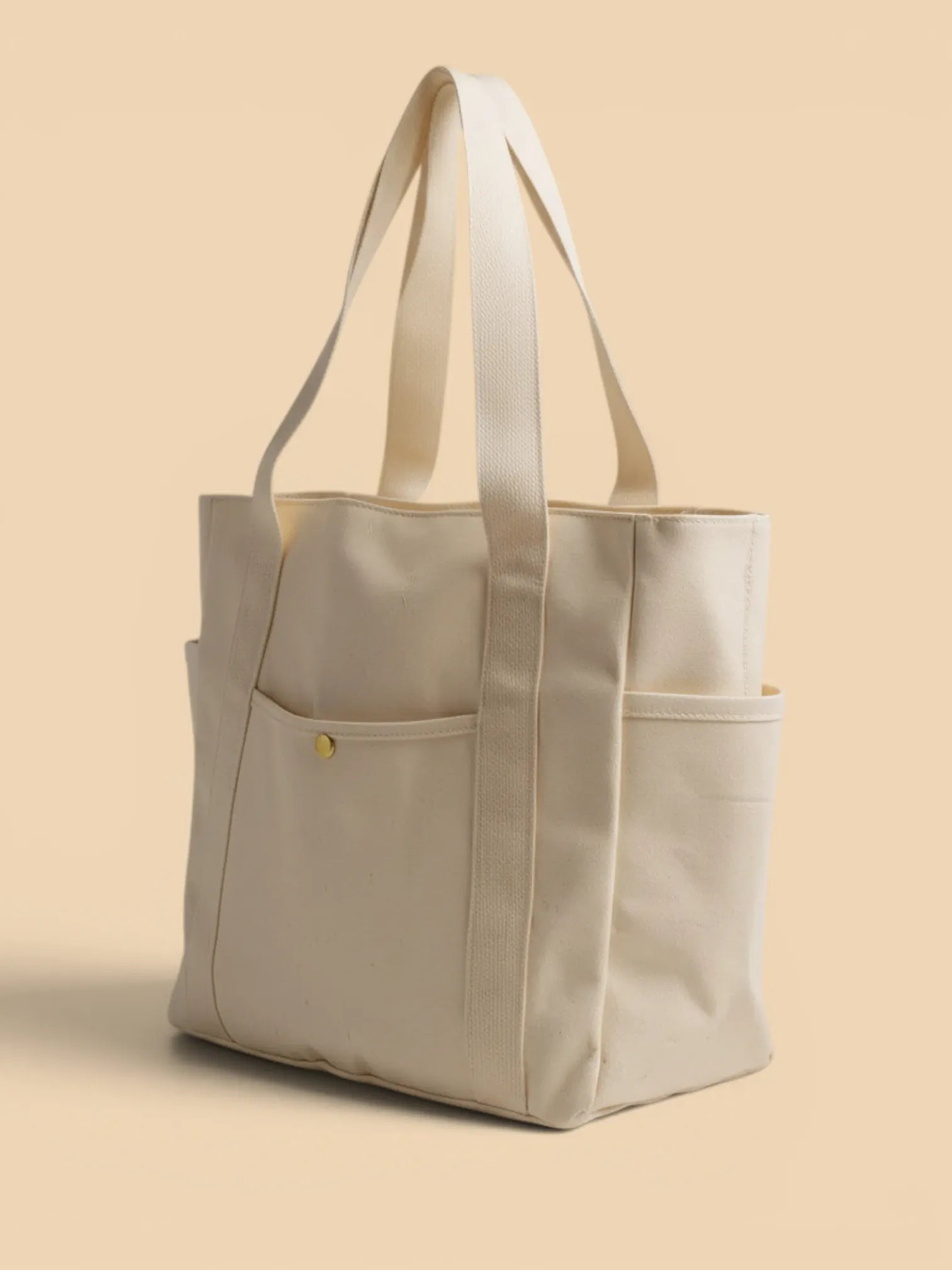 Tote Bag de Cours en Toile avec Rangement Blanc