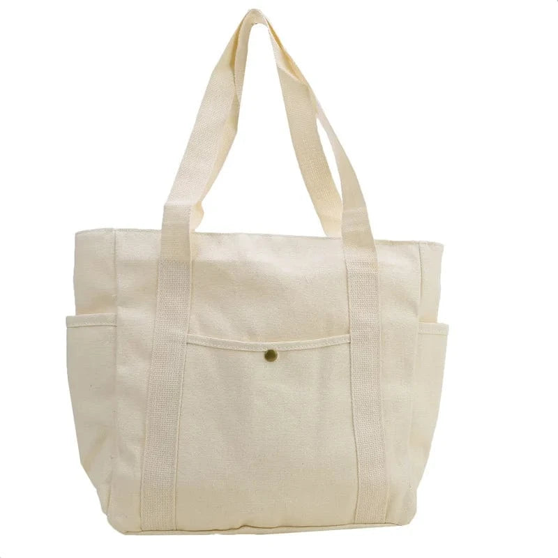 Tote Bag de Cours en Toile avec Rangement Blanc cassé