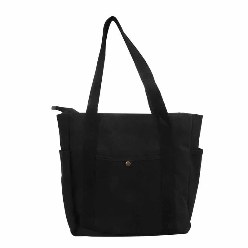 Tote Bag de Cours en Toile avec Rangement Noir