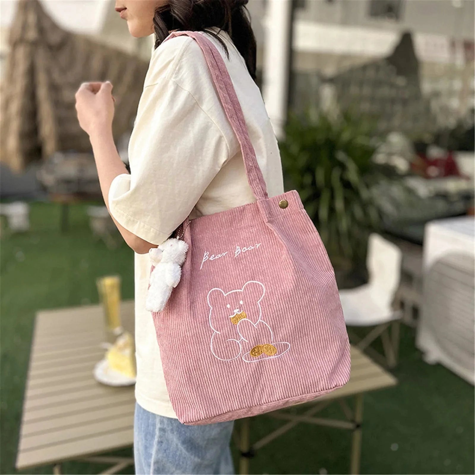 Tote Bag de Cours Ourson en Velours