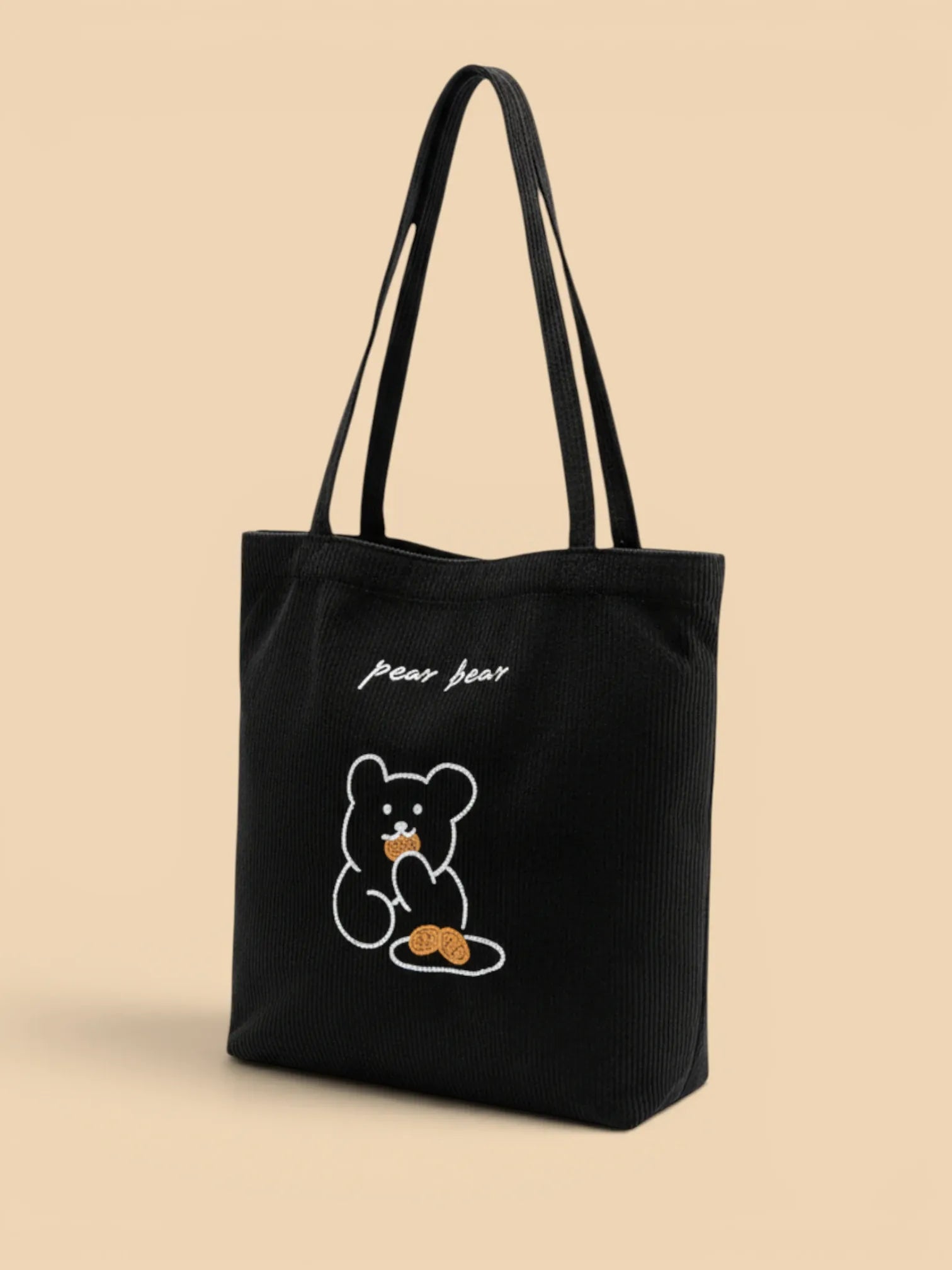 Tote Bag de Cours Ourson en Velours Noir