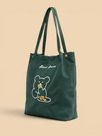 Tote Bag de Cours Ourson en Velours Vert