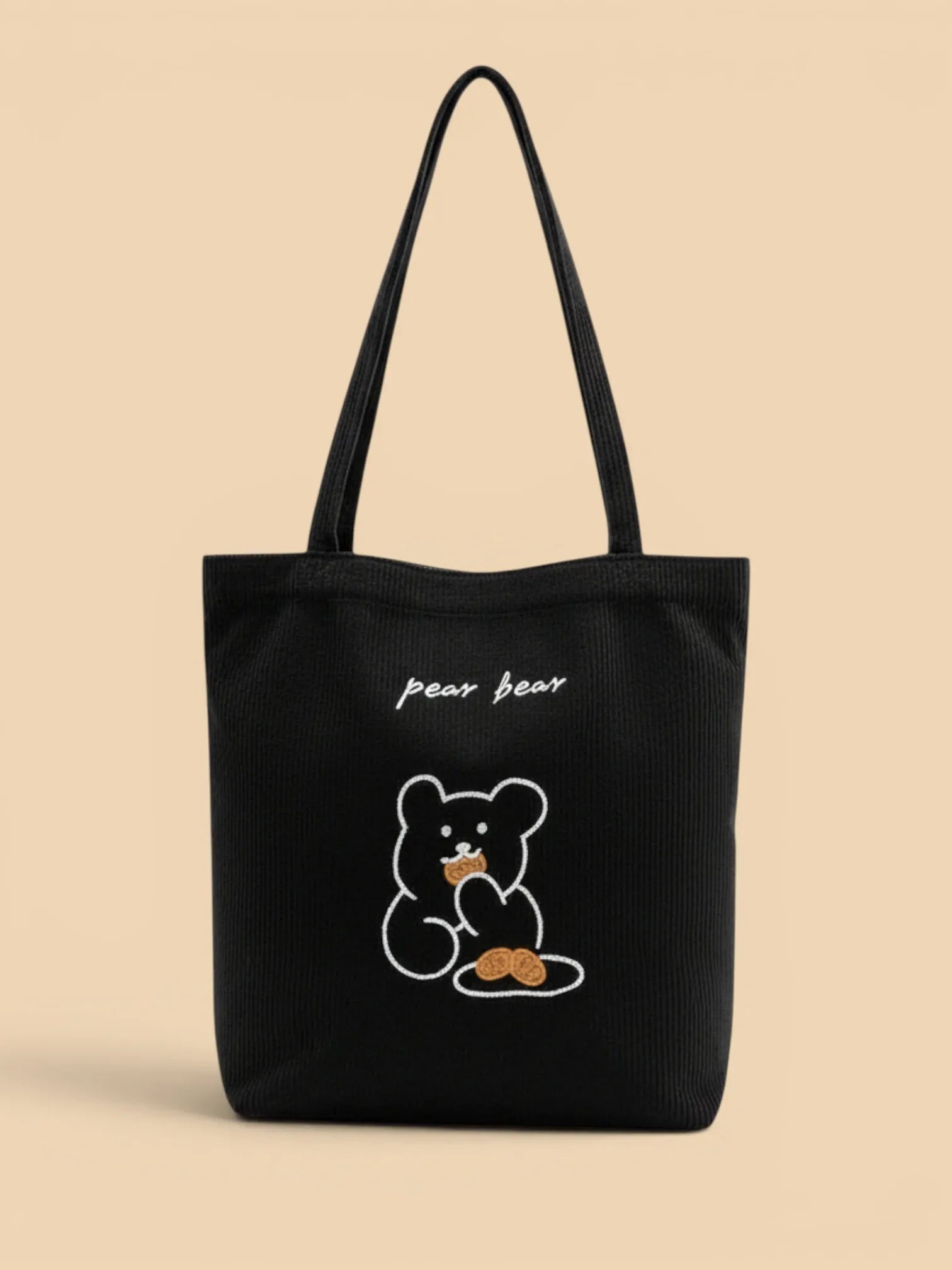 Tote Bag de Cours Ourson en Velours Noir