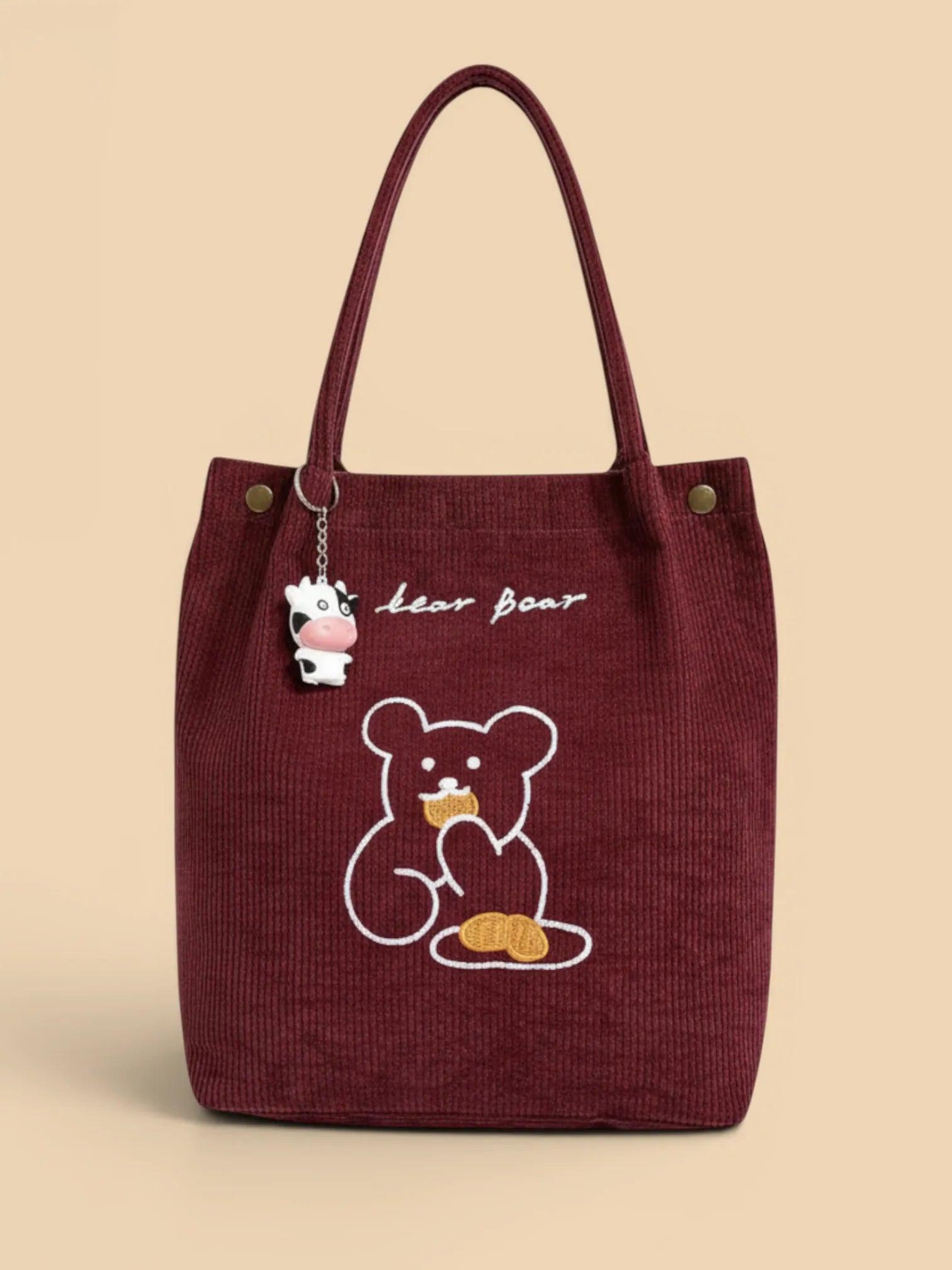 Tote Bag de Cours Ourson en Velours Rouge