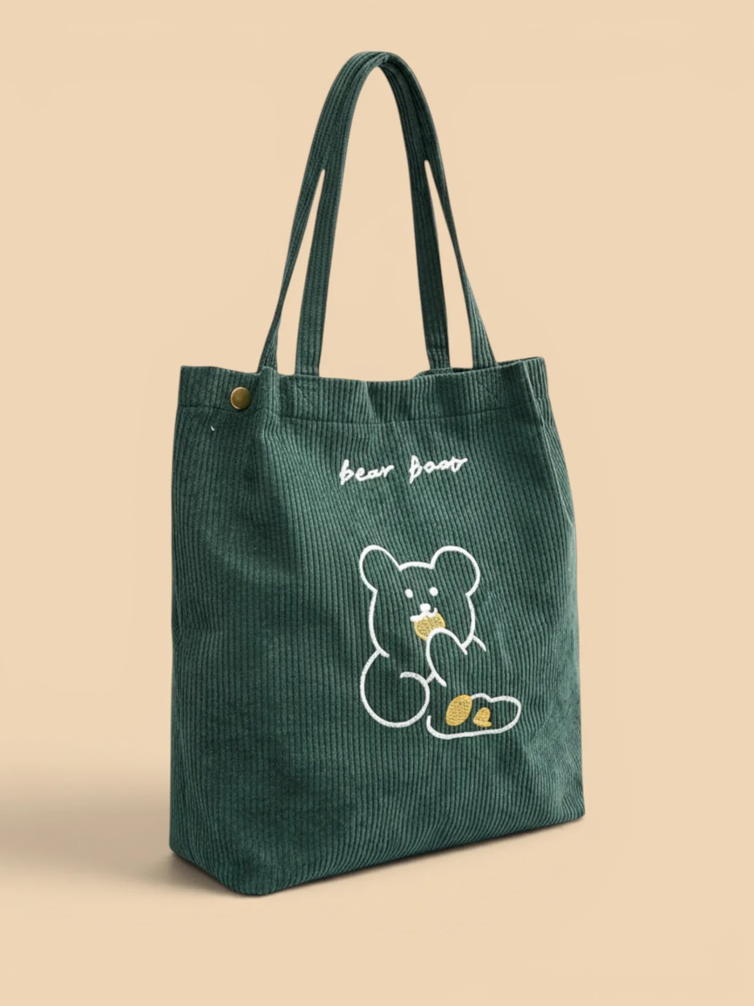 Tote Bag de Cours Ourson en Velours Vert