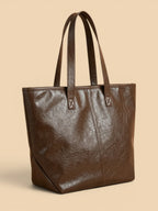 Tote Bag de Cours Simili Cuir Zippé Café