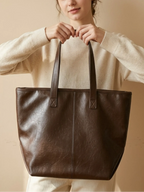Tote Bag de Cours Simili Cuir Zippé Café