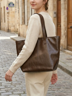 Tote Bag de Cours Simili Cuir Zippé Café