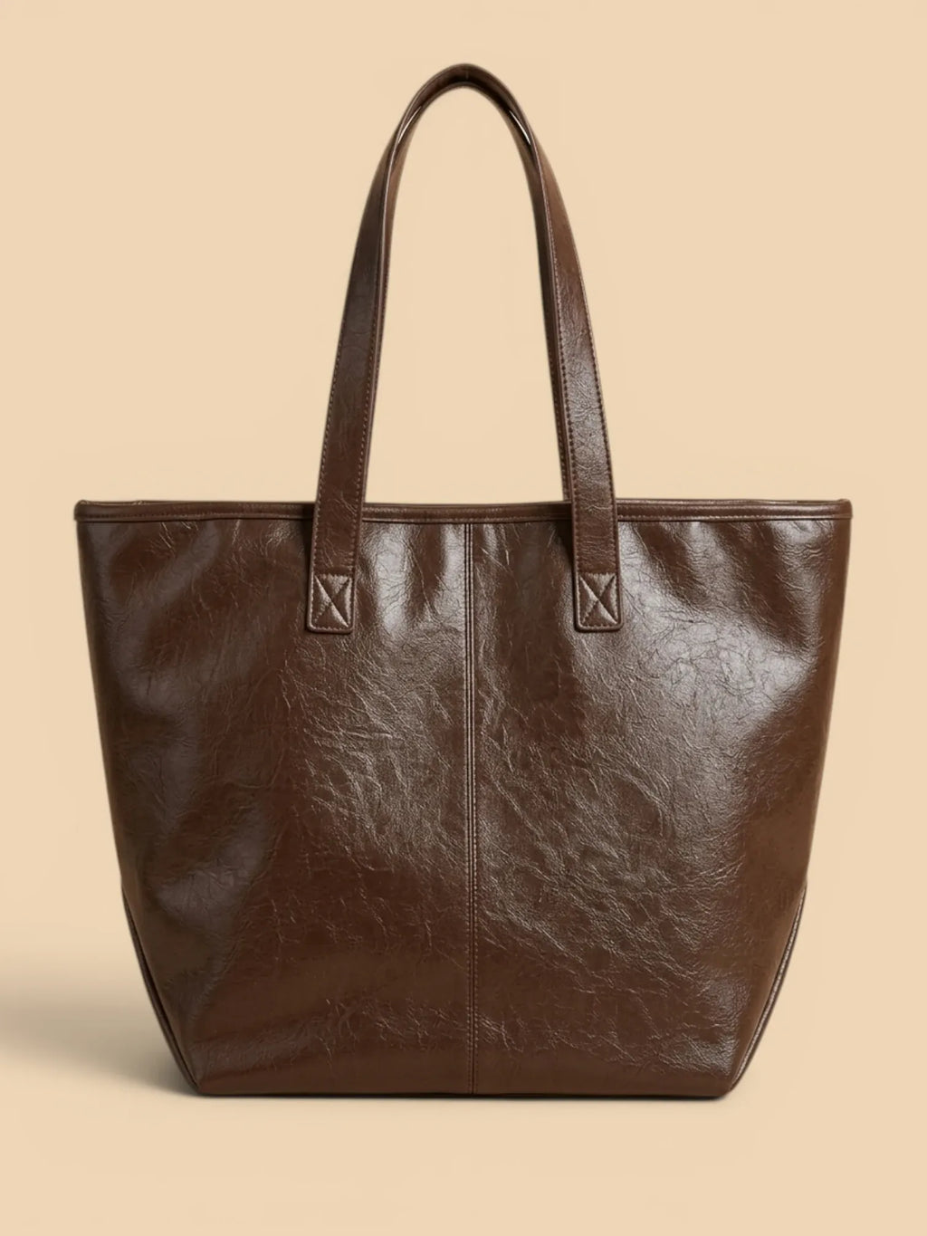 Tote Bag de Cours Simili Cuir Zippé Café