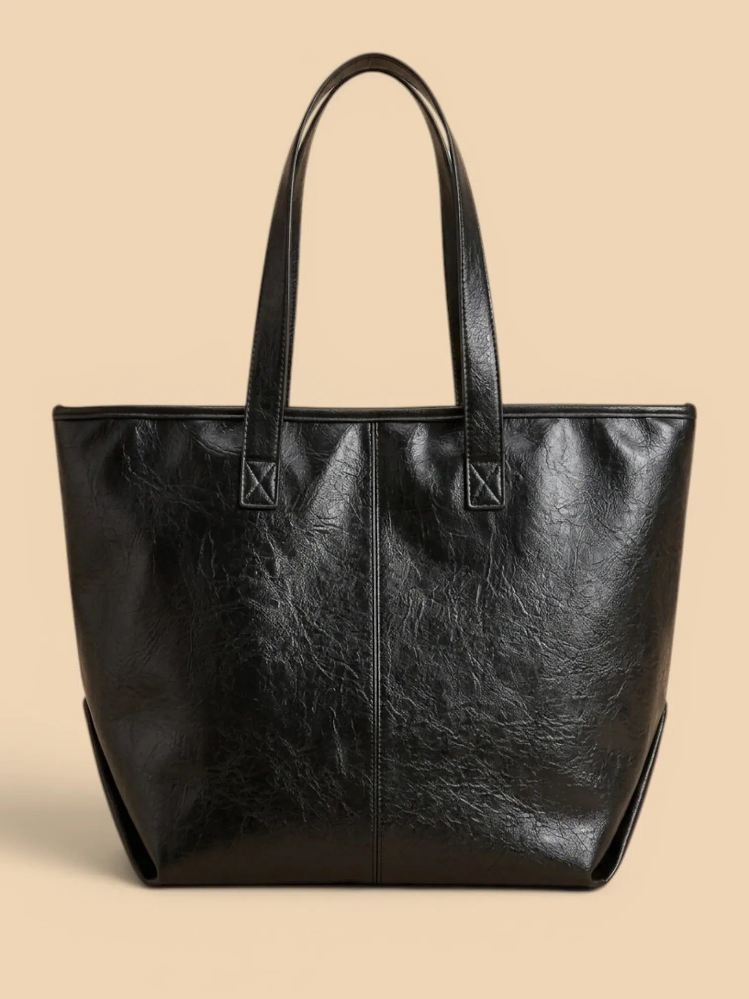 Tote Bag de Cours Simili Cuir Zippé Noir
