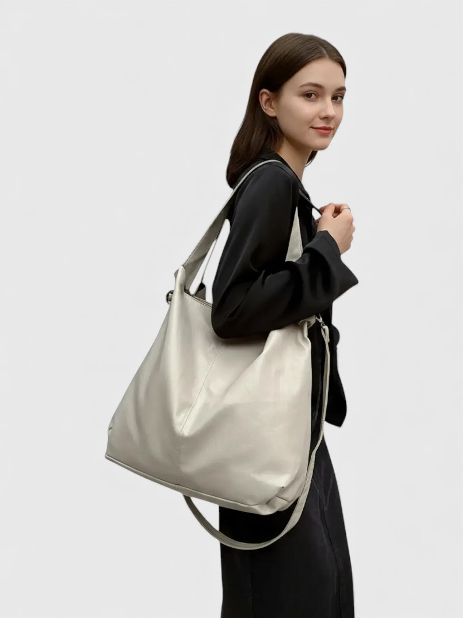 Tote Bag en Cuir Vegan Beige