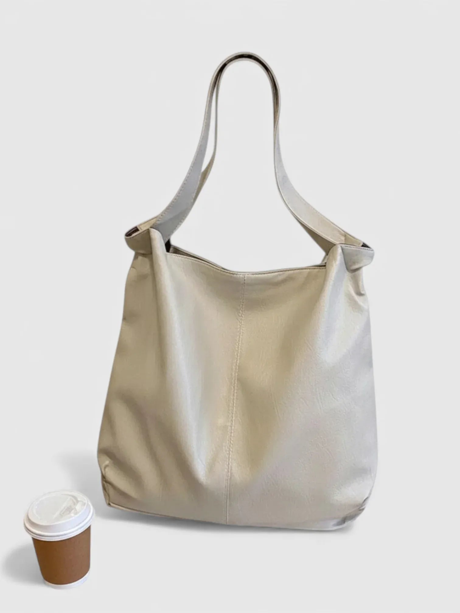 Tote Bag en Cuir Vegan Beige